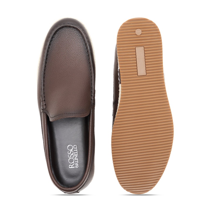 Coffee Signato Leather Moccasins