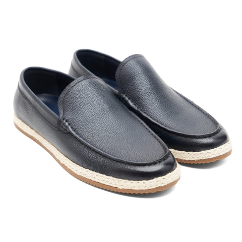 Navy Leather Moccasins