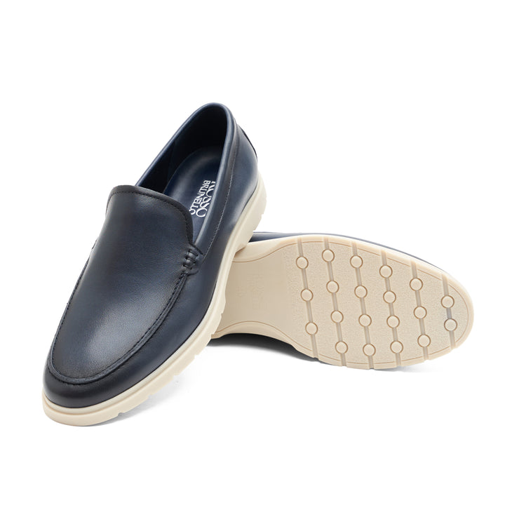 Navy Leather Moccasins