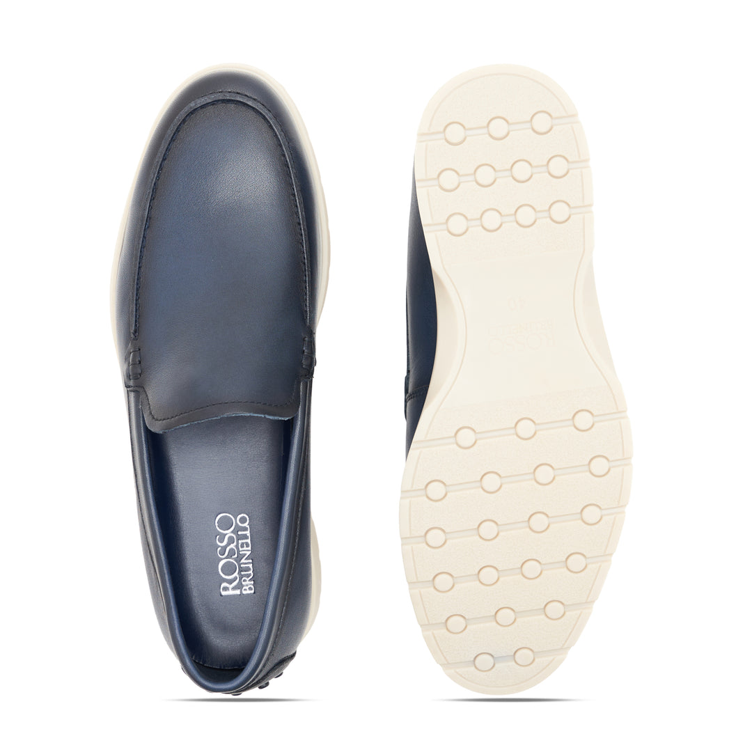 Navy Leather Moccasins