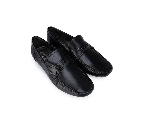 Black Moccasins With Leather Panel