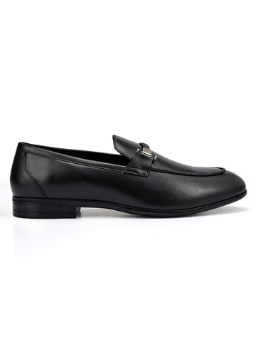 Black Braied Leather Loafers