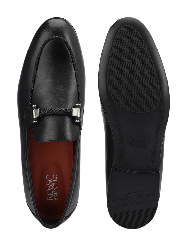 Black Braied Leather Loafers