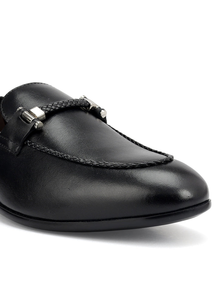 Black Braied Leather Loafers