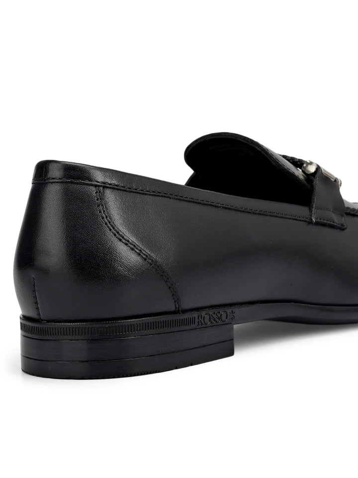 Black Braied Leather Loafers