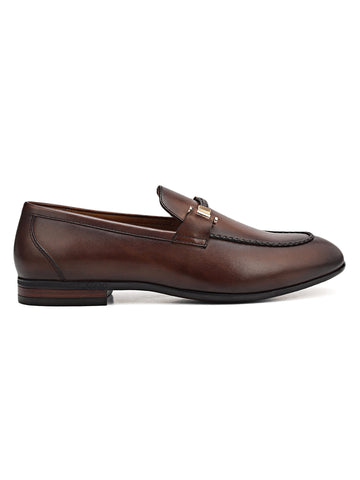 Brown Braided Leather Loafers