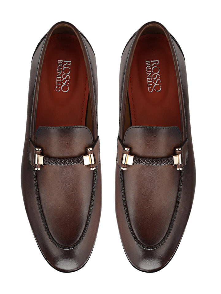 Brown Braided Leather Loafers