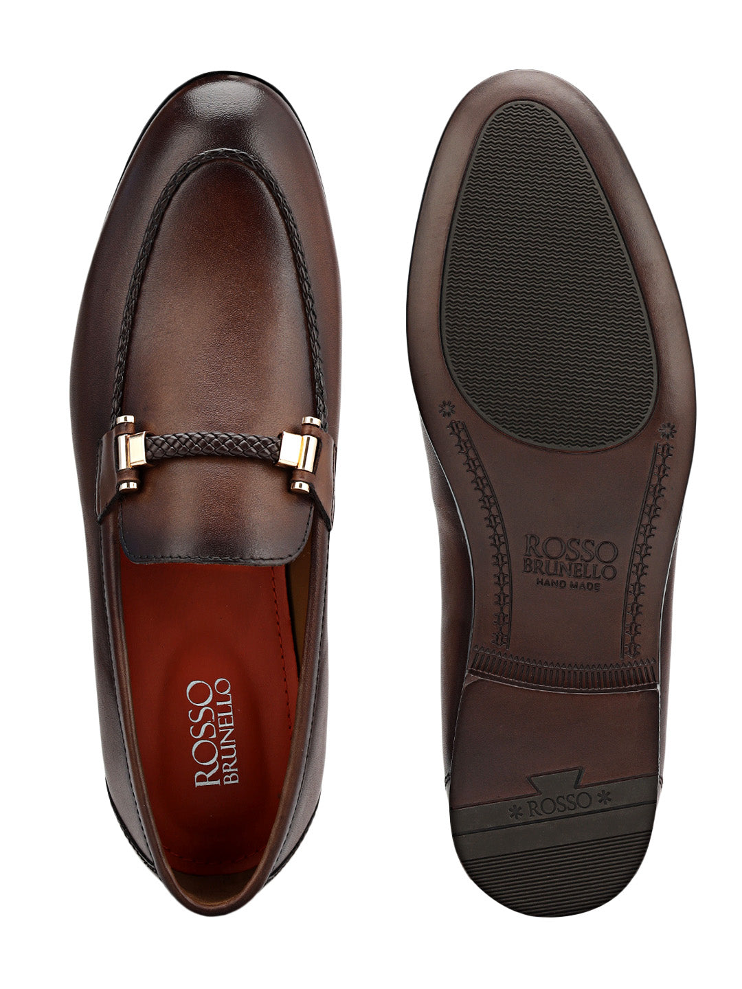 Brown Braided Leather Loafers