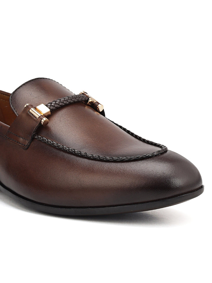 Brown Braided Leather Loafers