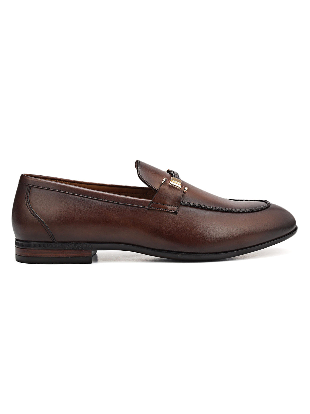Brown Braided Leather Loafers