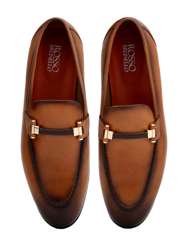 Tan Braided Leather Loafers