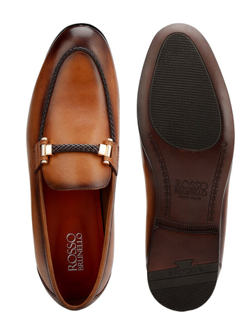 Tan Braided Leather Loafers