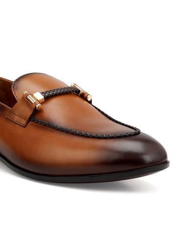 Tan Braided Leather Loafers