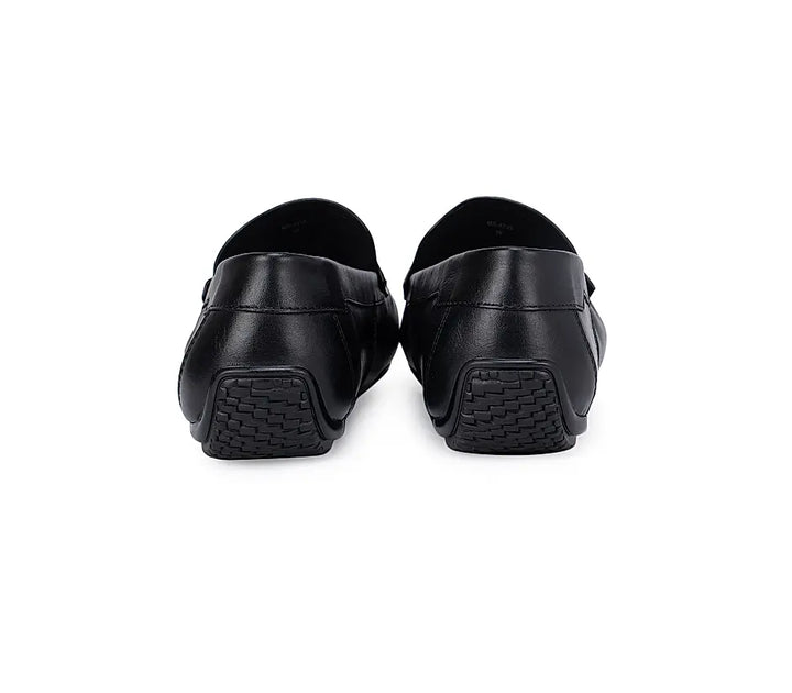 Black Plain Leather Moccasins With Stripes