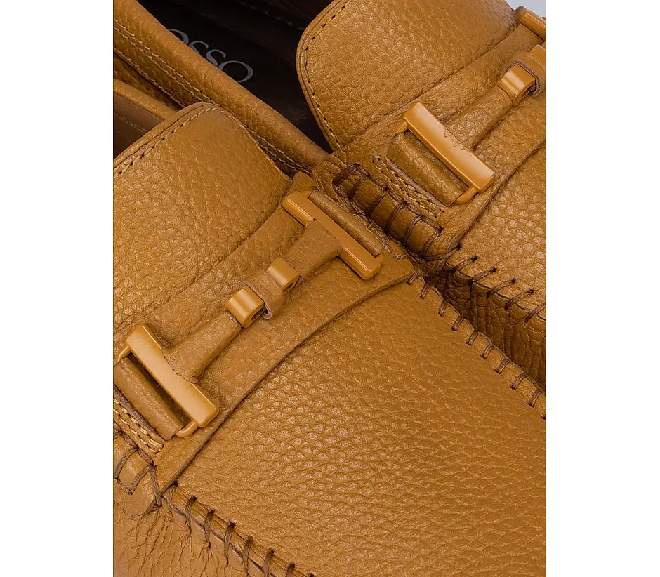 Mustard Textured Leather Panel Moccasins