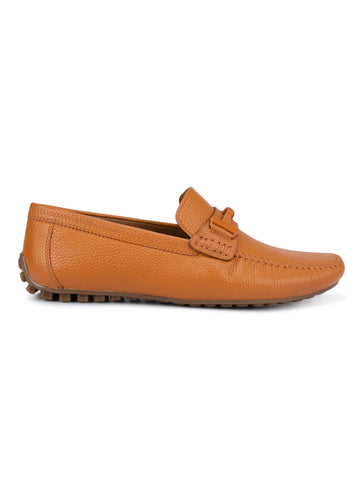 Orange Textured Leather Panle Moccasins