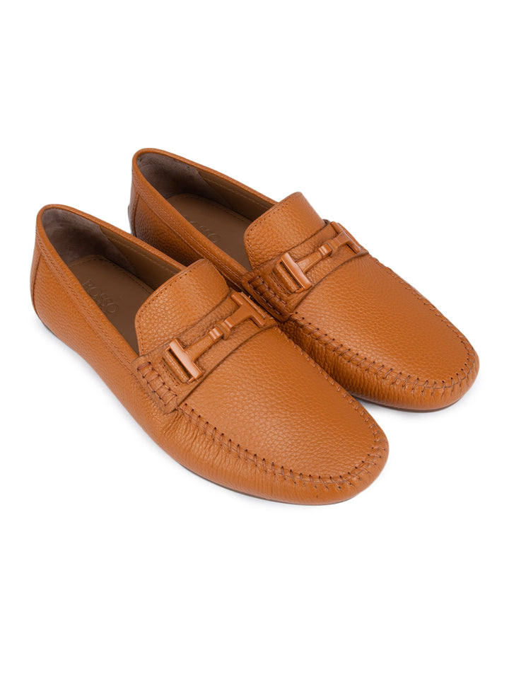 Orange Textured Leather Panel Moccasins