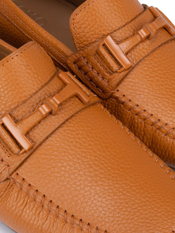 Orange Textured Leather Panle Moccasins