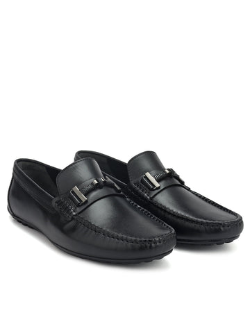 Black Moccasins With Metal Buckle