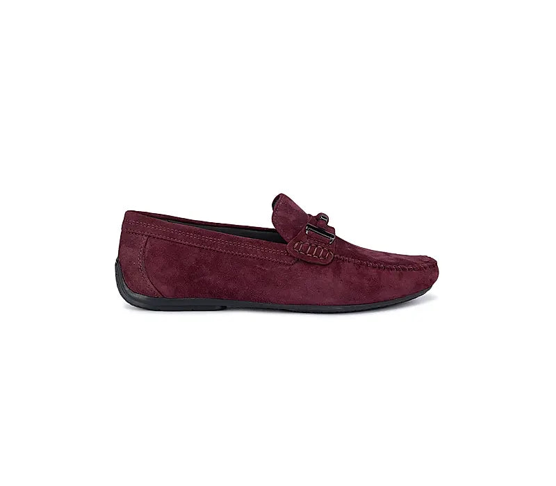 Burgundy Suede Moccasins With Buckle