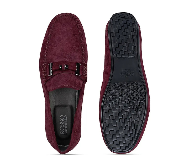 Burgundy Suede Moccasins With Buckle