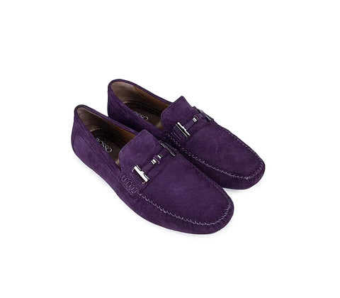 Purple Suede Moccasins With Metal Buckle