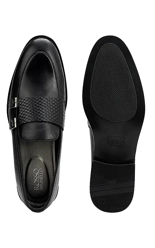 Black Textured Leather Double Monk Straps