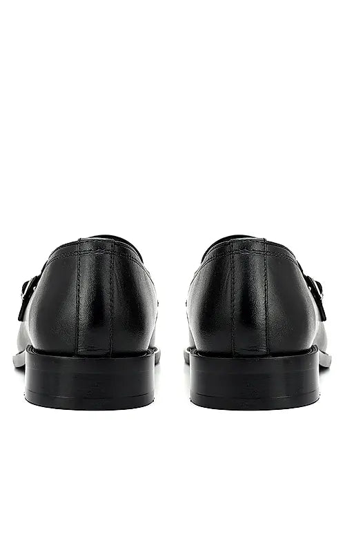 Black Textured Leather Double Monk Straps
