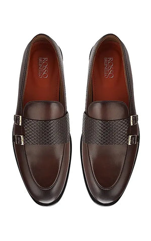 Brown Textured Leather Double Monk Straps