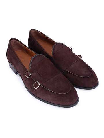 Coffee Suede Leather Monk Straps