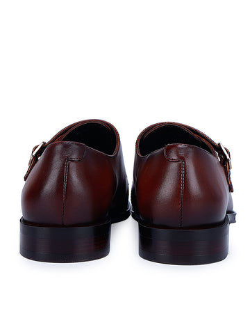 Tan Plain Double Monk Strap Shoes