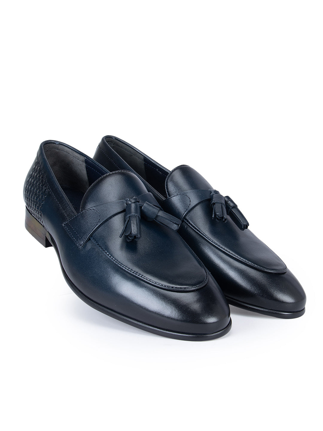 Navy Leather Loafers With Tassels