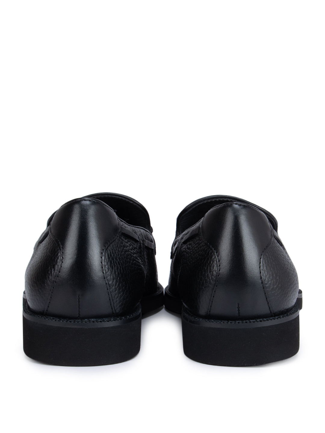 Black Textured Loafers With Tassels