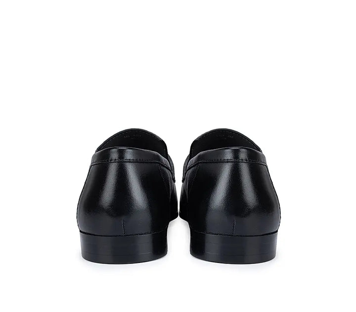 Black Textured Loafers With Logo Strap