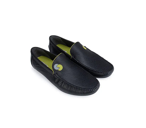 Black Textured Leather Moccasins