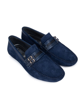 Navy Suede Leather Moccasins