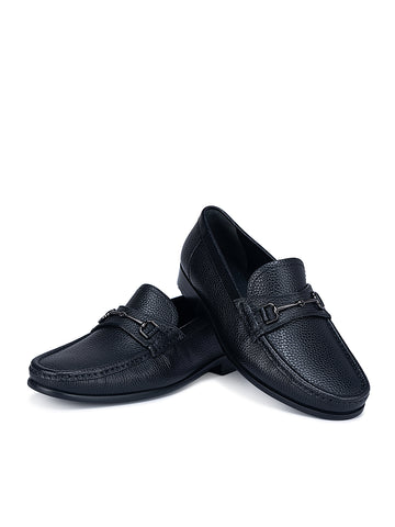 Black Textured Moccasins With Buckle