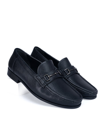 Black Textured Moccasins With Buckle