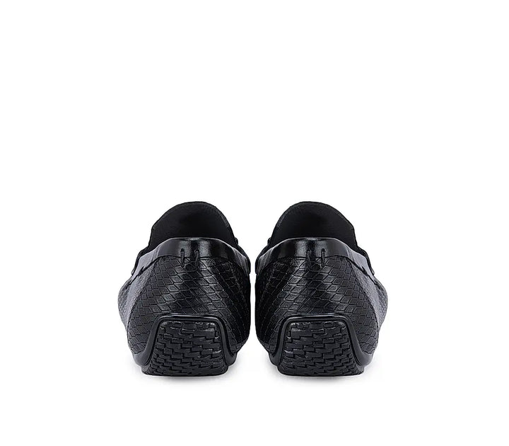 Black Textured Moccasins With Front Embellishments