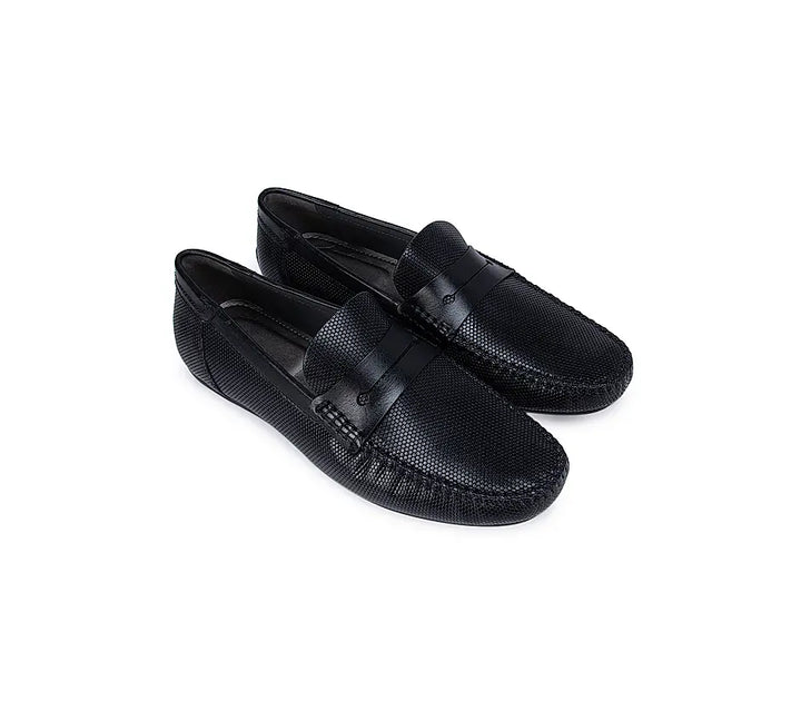 Black Textured Moccasins With Panel