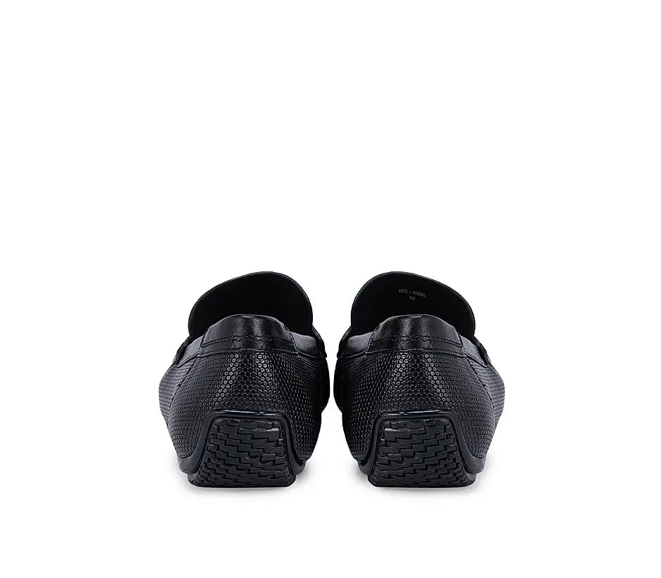 Black Textured Moccasins With Panel