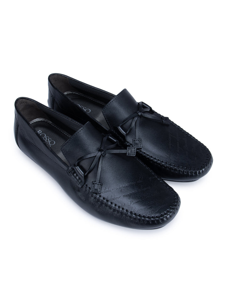 Black Leather Moccasins With Bow Detail