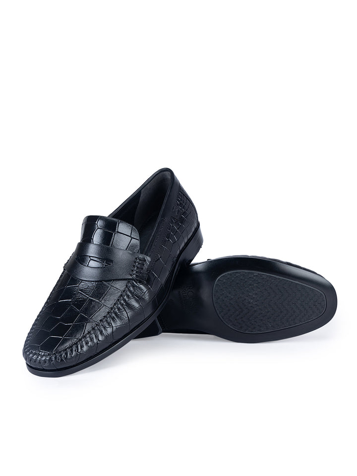 Black Croco Textured Moccasins