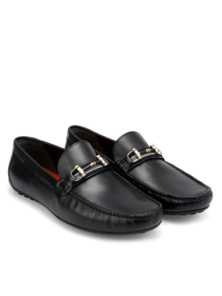 Black Moccasins With Metal Buckle