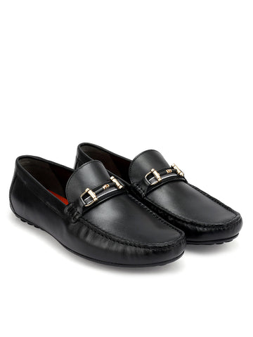 Black Moccasins With Metal Buckle