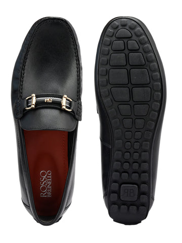 Black Moccasins With Metal Buckle