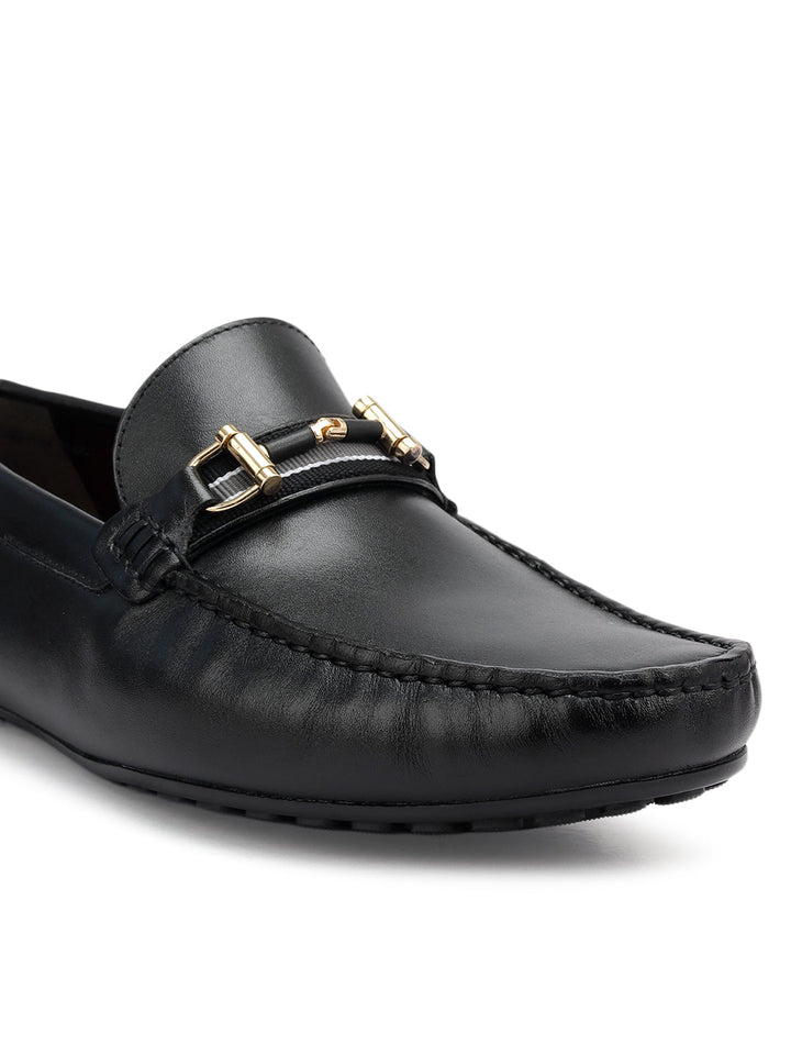 Black Moccasins With Metal Buckle