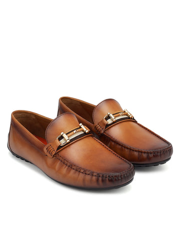 Tan Moccasins With Metal Buckle