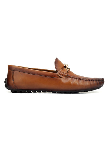 Tan Moccasins With Metal Buckle