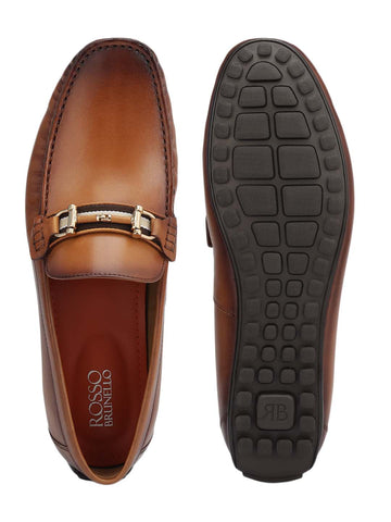 Tan Moccasins With Metal Buckle